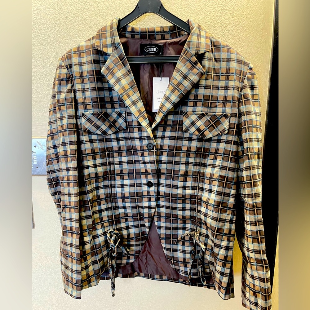 Plaid Pattern Ruched Blazer